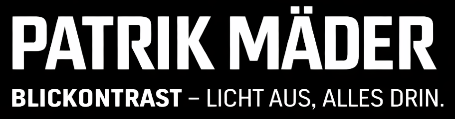 Logo - Patrik Mäder - Blickontrast - Licht aus, alles drin - Keynote zum Perspektivenwechsel